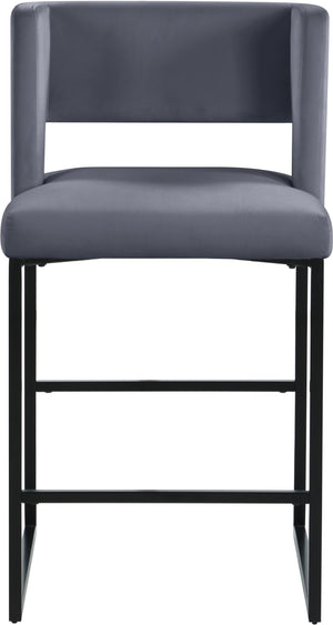 Caleb Velvet / Engineered Wood / Iron Contemporary Grey Velvet Counter Stool - 19.5" W x 20.5" D x 36" H