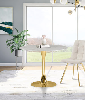 Tulip Faux Marble Veneer / Glass / Metal Contemporary Gold Dining Table (3 Boxes) - 36" W x 36" D x 29.5" H