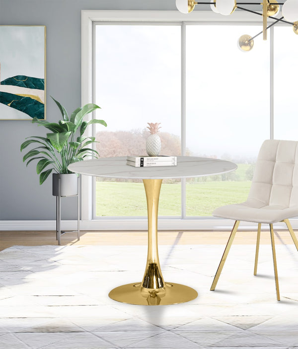 Tulip Faux Marble Veneer / Glass / Metal Contemporary Gold Dining Table (3 Boxes) - 36" W x 36" D x 29.5" H