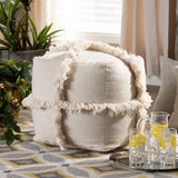 Baxton Studio Alfro Moroccan Inspired Beige Handwoven Cotton Fringe Pouf Ottoman