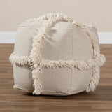 Baxton Studio Alfro Moroccan Inspired Beige Handwoven Cotton Fringe Pouf Ottoman