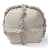 Baxton Studio Alfro Moroccan Inspired Grey Handwoven Cotton Fringe Pouf Ottoman