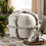 Baxton Studio Alfro Moroccan Inspired Grey Handwoven Cotton Fringe Pouf Ottoman