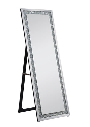 Noralie Glam/Modern Accent Mirror (Floor) Mirrored Frame w/Beveled Edge • Faux Diamonds Inlay (12mm) • Glass: 4mm Clear 97156-ACME