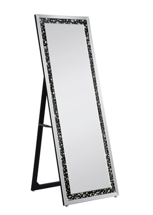 Nysa Glam/Modern Accent Mirror (Floor) Mirrored Frame w/Beveled Edge • Faux GemStones Inlay • Glass: 4mm Clear 97158-ACME