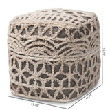 Baxton Studio Avery Moroccan Inspired Beige and Brown Handwoven Cotton Pouf Ottoman