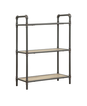 Itzel Industrial Bookshelf (3-Shelves) Antique Oak (#53014) • Sandy Gray Metal, Powder Coating • Hand Brushed Contrast Accent (BJL3123, Powder Coating & Hand Brush Accent) … Qte color code with Sand Black & Sand Gray both same color code!! 97162-ACME