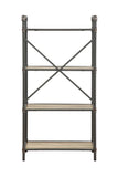 Itzel Industrial Bookshelf (4-Shelves) Antique Oak (#53014) • Sandy Gray Metal, Powder Coating • Hand Brushed Contrast Accent (BJL3123, Powder Coating & Hand Brush Accent) … Qte color code with Sand Black & Sand Gray both same color code!! 97163-ACME