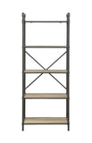 Itzel Industrial Bookshelf (5-Shelves) Antique Oak (#53014) • Sandy Gray Metal, Powder Coating • Hand Brushed Contrast Accent (BJL3123, Powder Coating & Hand Brush Accent) … Qte color code with Sand Black & Sand Gray both same color code!! 97164-ACME