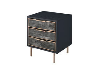 Arbyrd Scandinavian Accent Table WOOD CASE] Black • FRONT DRW] Faux Marble • METAL LEG] Champagne 97199-ACME