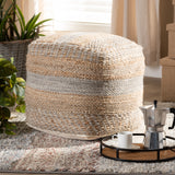 Baxton Studio Grange Moroccan Inspired Natural and Grey Handwoven Hemp Pouf Ottoman