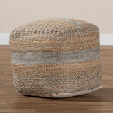 Baxton Studio Grange Moroccan Inspired Natural and Grey Handwoven Hemp Pouf Ottoman