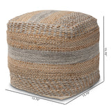 Baxton Studio Grange Moroccan Inspired Natural and Grey Handwoven Hemp Pouf Ottoman