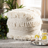 Baxton Studio Bartow Moroccan Inspired Beige Handwoven Cotton Pouf Ottoman