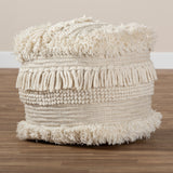 Baxton Studio Bartow Moroccan Inspired Beige Handwoven Cotton Pouf Ottoman