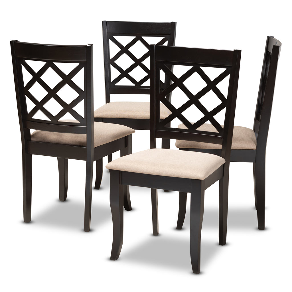 Baxton Studio Verner Modern and Contemporary Sand Fabric Upholstered Espresso Brown Finished Wood Dining Chair Set of 4