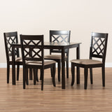 Baxton Studio Verner Modern and Contemporary Sand Fabric Upholstered Espresso Brown Finished 5-Piece Wood Dining Set