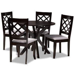 Jana Modern and Contemporary Grey Fabric Upholstered and Dark Brown Finished Wood 5-Piece Dining Set