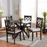 Jana Modern and Contemporary Grey Fabric Upholstered and Dark Brown Finished Wood 5-Piece Dining Set