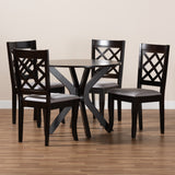 Jana Modern and Contemporary Grey Fabric Upholstered and Dark Brown Finished Wood 5-Piece Dining Set