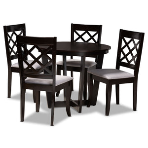 Selby Modern and Contemporary Grey Fabric Upholstered and Dark Brown Finished Wood 5-Piece Dining Set