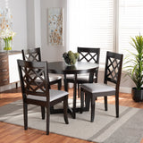 Selby Modern and Contemporary Grey Fabric Upholstered and Dark Brown Finished Wood 5-Piece Dining Set