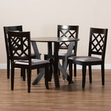 Adina Modern and Contemporary Grey Fabric Upholstered and Dark Brown Finished Wood 5-Piece Dining Set
