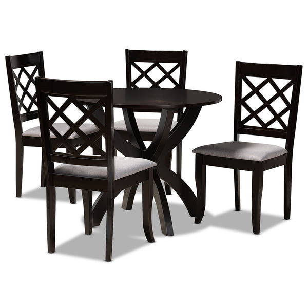 Baxton Studio Savina Modern and Contemporary Grey Fabric Upholstered and Dark Brown Finished Wood 5-Piece Dining Set