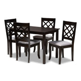 Baxton Studio Verner Modern and Contemporary Grey Fabric Upholstered Espresso Brown Finished 5-Piece Wood Dining Set