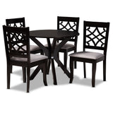 Elena Modern and Contemporary Grey Fabric Upholstered and Dark Brown Finished Wood 5-Piece Dining Set
