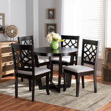 Tricia Modern and Contemporary Grey Fabric Upholstered and Dark Brown Finished Wood 5-Piece Dining Set