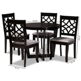 Tricia Modern and Contemporary Grey Fabric Upholstered and Dark Brown Finished Wood 5-Piece Dining Set