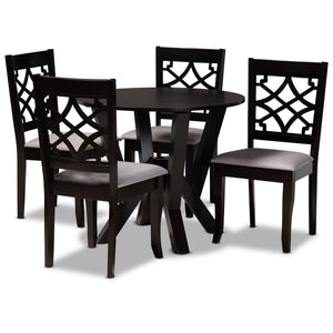 Alisa Modern and Contemporary Grey Fabric Upholstered and Dark Brown Finished Wood 5-Piece Dining Set