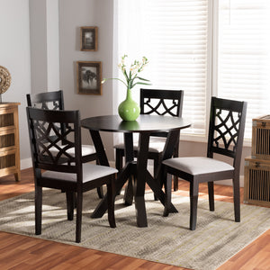 Alisa Modern and Contemporary Grey Fabric Upholstered and Dark Brown Finished Wood 5-Piece Dining Set