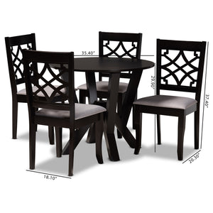 Alisa Modern and Contemporary Grey Fabric Upholstered and Dark Brown Finished Wood 5-Piece Dining Set