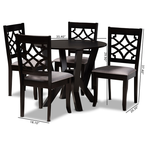 Alisa Modern and Contemporary Grey Fabric Upholstered and Dark Brown Finished Wood 5-Piece Dining Set