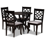 Sandra Modern and Contemporary Grey Fabric Upholstered and Dark Brown Finished Wood 5-Piece Dining Set