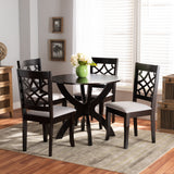 Sandra Modern and Contemporary Grey Fabric Upholstered and Dark Brown Finished Wood 5-Piece Dining Set