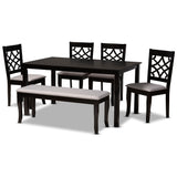 Dori Modern and Contemporary Grey Fabric Upholstered and Dark Brown Finished Wood 6-Piece Dining Set
