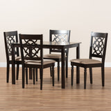Baxton Studio Renaud Modern and Contemporary Sand Fabric Upholstered Espresso Brown Finished 5-Piece Wood Dining Set