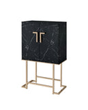 Hendrix Contemporary Wine Cabinet WOOD CASE) Black Faux Marble • METAL BASE) Champagne Metal Tube 97295-ACME