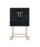 Hendrix Contemporary Wine Cabinet WOOD CASE) Black Faux Marble • METAL BASE) Champagne Metal Tube 97295-ACME