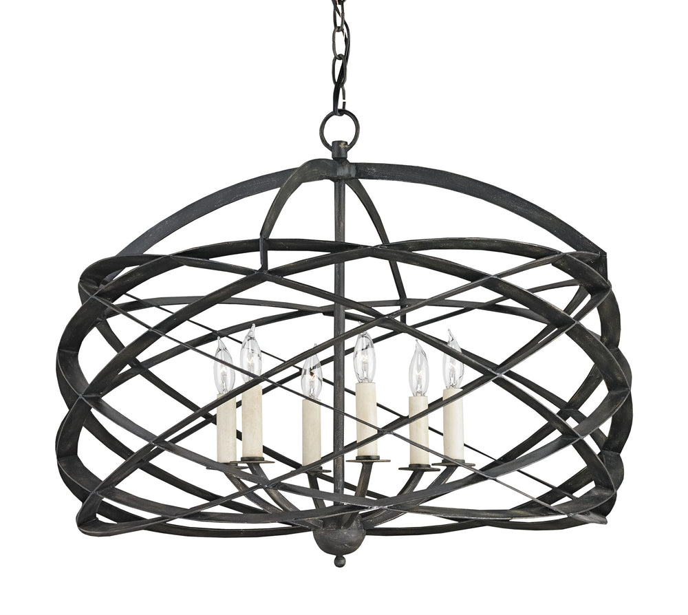 Horatio Chandelier - Elegant Black Iron Six-Light Fixture with Handcrafted Wrought Iron Orbits