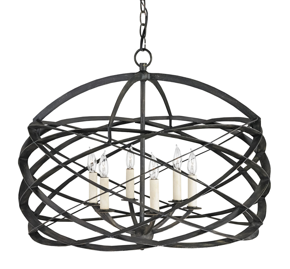 Horatio Chandelier - Elegant Black Iron Six-Light Fixture with Handcrafted Wrought Iron Orbits