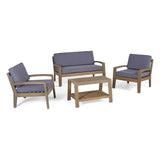 Grenada Patio Conversation Set with Coffee Table, 4-Seater, Acacia Wood, Gray Finish with Dark Gray Outdoor Cushions Noble House