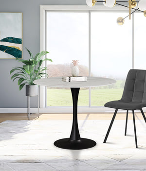 Tulip Faux Marble Veneer / Glass / Metal / Plate Contemporary Matte Black Dining Table (3 Boxes) - 36" W x 36" D x 29.5" H