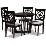 Valerie Modern and Contemporary Grey Fabric Upholstered and Dark Brown Finished Wood 5-Piece Dining Set