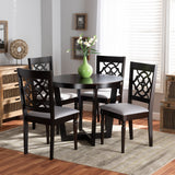 Valerie Modern and Contemporary Grey Fabric Upholstered and Dark Brown Finished Wood 5-Piece Dining Set