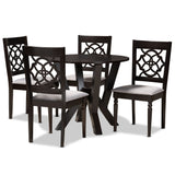 Alma Modern and Contemporary Grey Fabric Upholstered and Dark Brown Finished Wood 5-Piece Dining Set