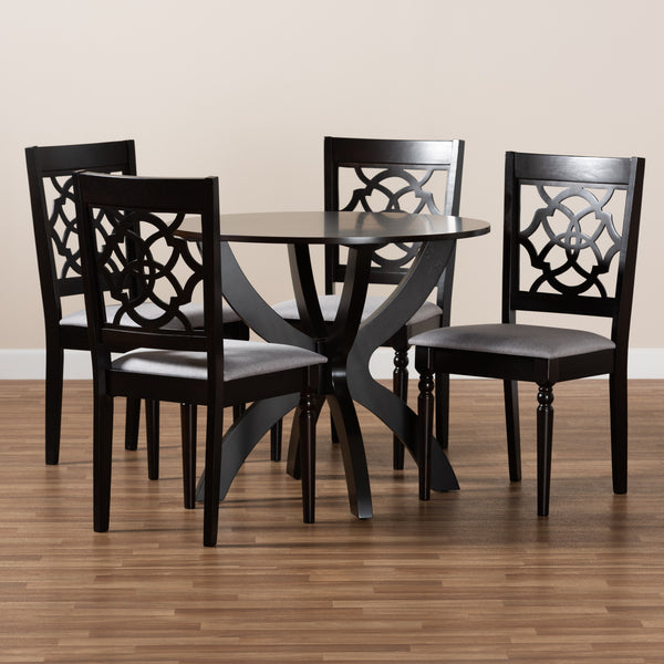 Tonia Modern and Contemporary Grey Fabric Upholstered and Dark Brown Finished Wood 5-Piece Dining Set